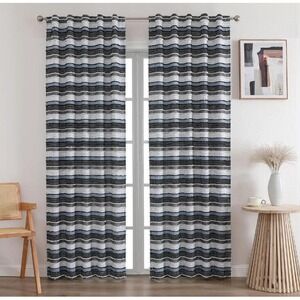 Ovzme Una Boho Striped Textured Light Filtering Window Curtains 84"x42" 2 Panels